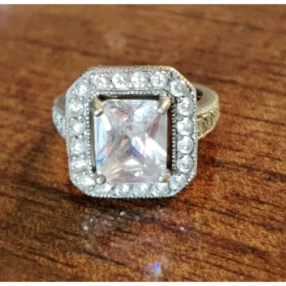 Vintage 925 Sterling Silver Square CZ Ring Size 7 Signed 925 FAS 7g